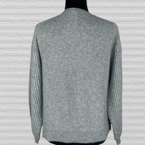 Ann Taylor Woman’s Gray Chunky Knit Lace up neckline sweater soft and cozy - Picture 3 of 9